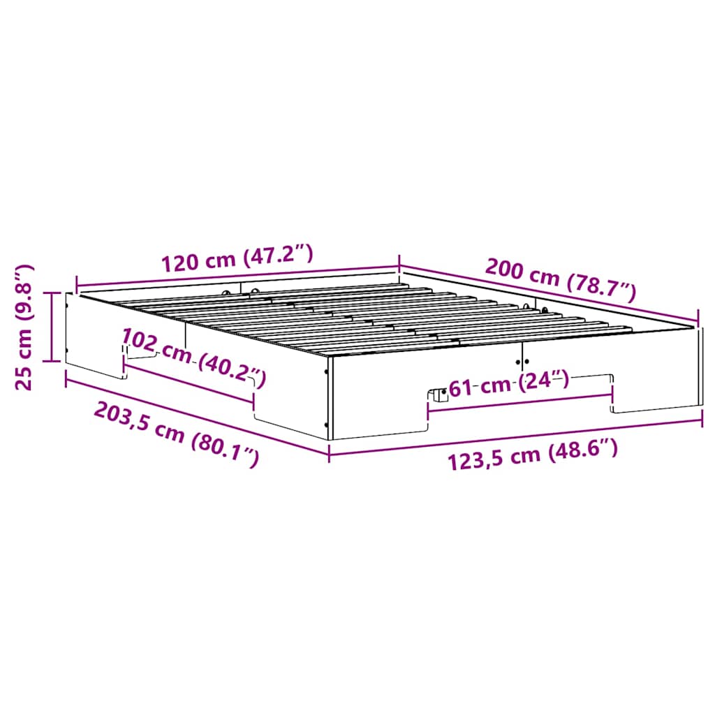 Bodenbettgestell Weiß 120 x 200 cm Massivholz Kiefer